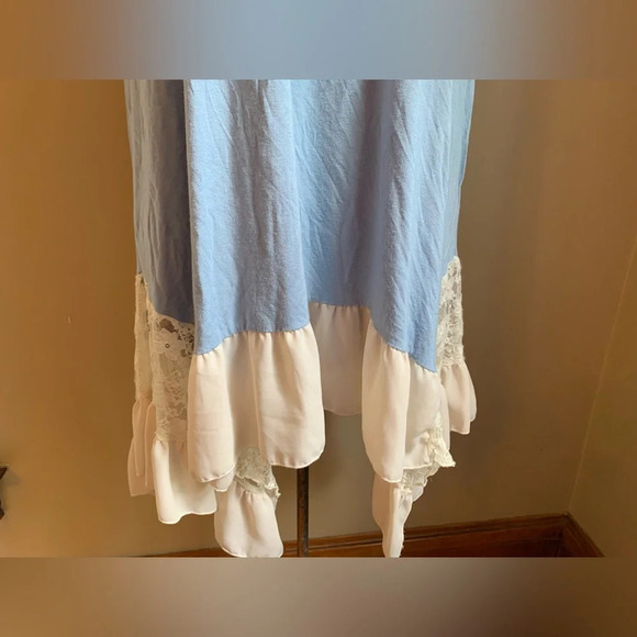 Oddy knit lace trim short sleeve blouse, oversized flowy top bohemian shirt - Picture 3 of 7